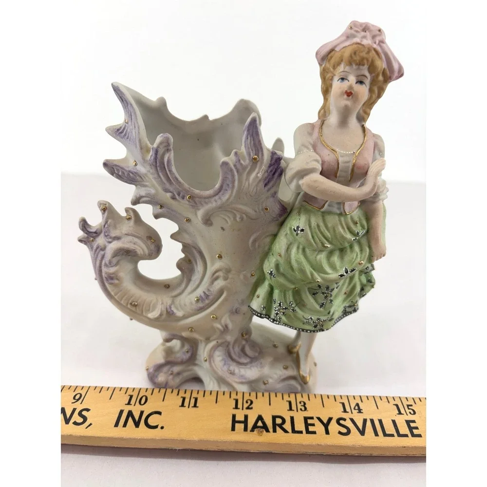 Paulux Occupied Japan Figural Bud Vase Victorian Lady Porcelain Vintage 40s